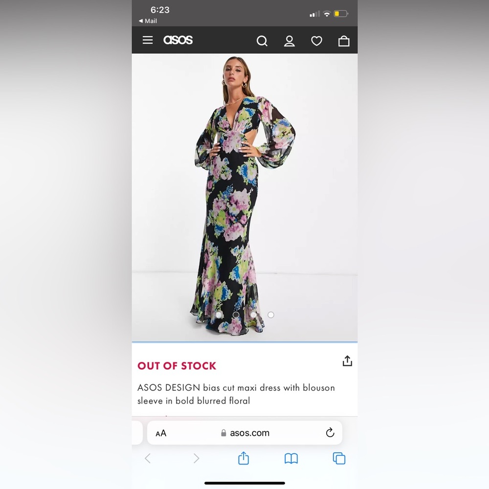 ASOS DESIGN bias cut maxi dress with blouson sleeve in bold blurred floral size4